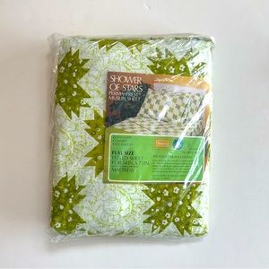 Vintage Sears Full Size Fitted Sheet NIP Shower of Stars Green White Poly Cotton